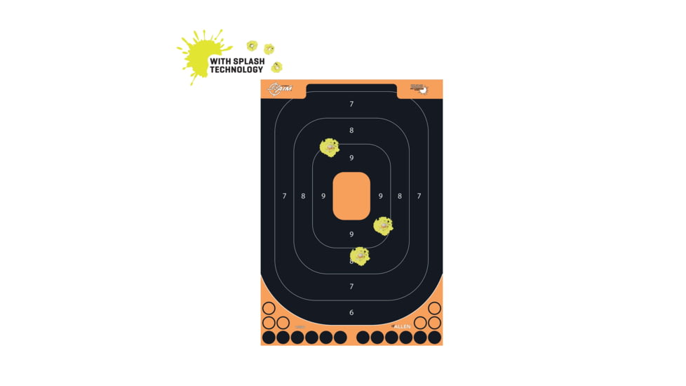 EZ-Aim Splash Reactive Adhesive Paper Shooting Targets, Handgun Trainer, 12.5inW x 18.25inH, 5-Targets Per Pack, Black/Orange, 15501