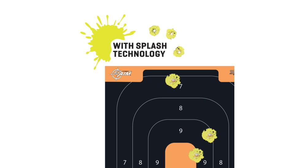 EZ-Aim Splash Reactive Adhesive Paper Shooting Targets, Handgun Trainer, 12.5inW x 18.25inH, 5-Targets Per Pack, Black/Orange, 15501