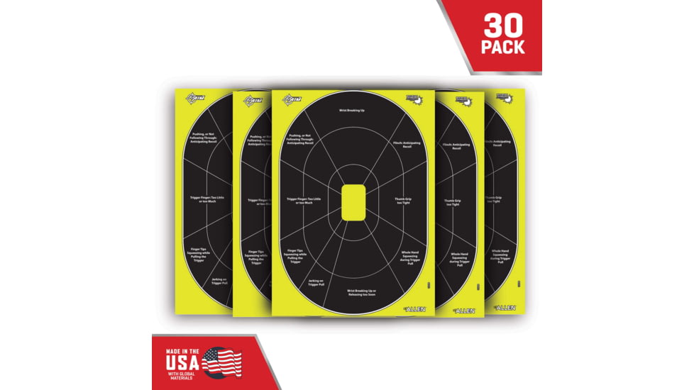 EZ-Aim Splash Reactive Paper Shooting Targets, Handgun Trainer, Peel Away Target Pad, 12.5inW x 18.25inH, 30-Pack, Black/Chartreuse, 15220-30