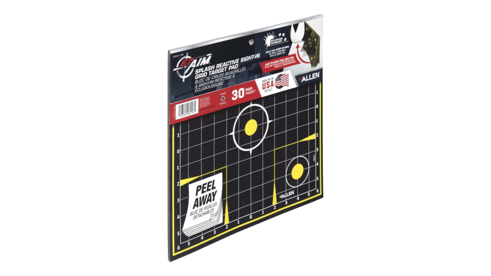 EZ-Aim Splash Reactive Paper Shooting Targets, Sight-In Grid, Peel Away Target Pad, 12.5in Square, 30-Pack, Black/Chartreuse, 15211-30