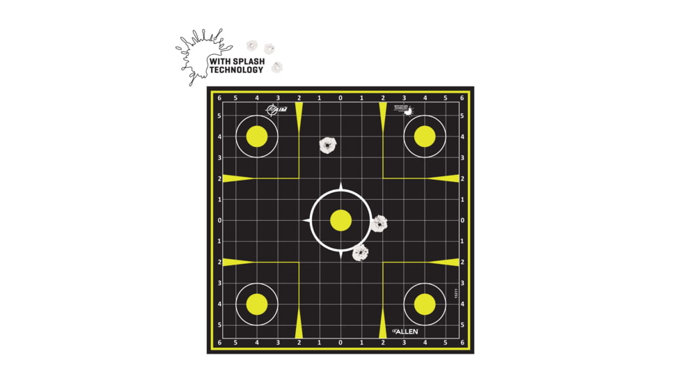 EZ-Aim Splash Reactive Paper Shooting Targets, Sight-In Grid, Peel Away Target Pad, 12.5in Square, 30-Pack, Black/Chartreuse, 15211-30