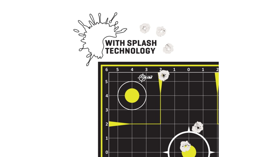 EZ-Aim Splash Reactive Paper Shooting Targets, Sight-In Grid, Peel Away Target Pad, 12.5in Square, 30-Pack, Black/Chartreuse, 15211-30