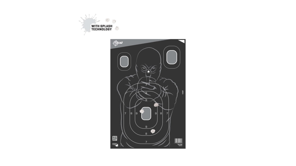 EZ-Aim Splash Reactive Paper Shooting Targets, Silhouette, 12.5inW x 18.25inH, 100-Pack, Black/Gray, 15307