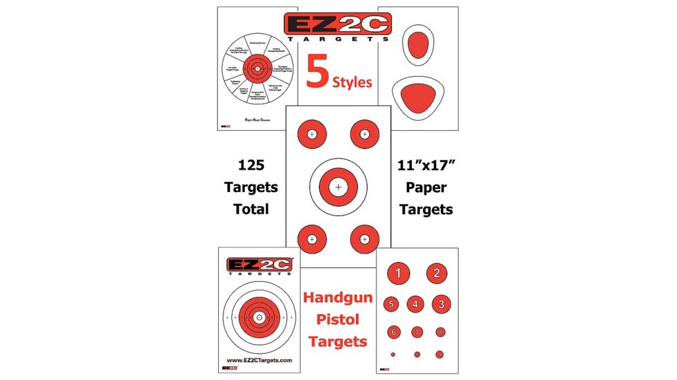 EZ2C Targets 125 5 Handgun Style Targets,Red and Black Ink,11x17 EZP04