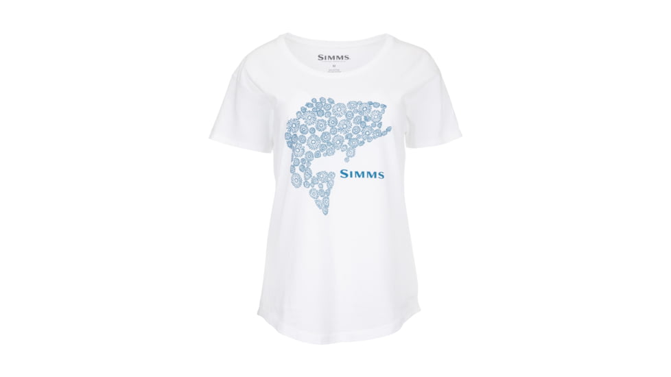 Simms Fishing Products Floral Bass T-Shirts - Womens, White, XS, 13537-100-10