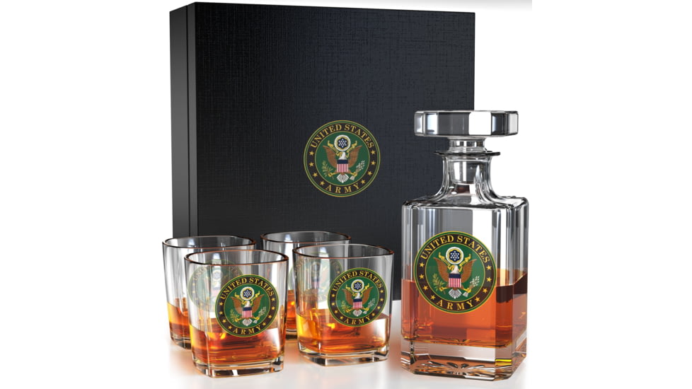 Old Southern Brass U.S. Army Decanter Whiskey Glass Premium Gift Box, Gift 5 Piece Set, Clear, One Size, OSB-5PCSET-ARMY