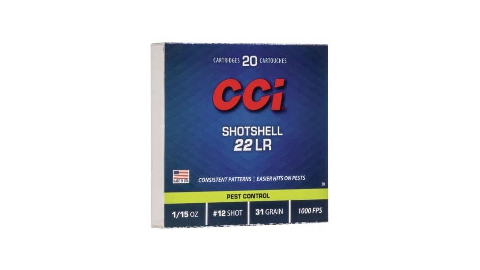 CCI Ammunition CCI Rimfire Shotshell Ammunition .22 LR 1/15 oz #12 31 gr 1000 fps 2000/ct 100-20/ct Boxes 7F275250, CC0039C