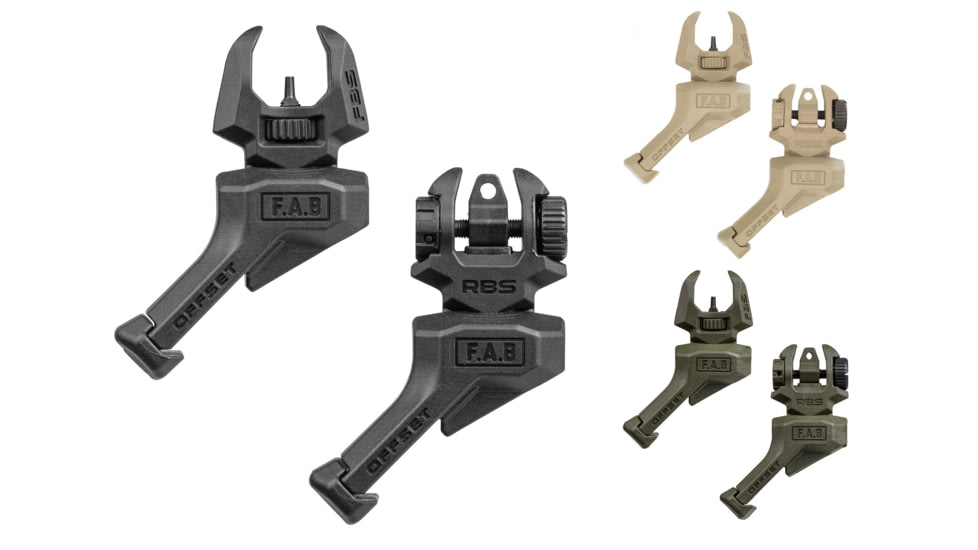 FAB Defense Front And Rear Set of Offset Flip-Up Sights, Left Hand, Black, FDE, OD Green