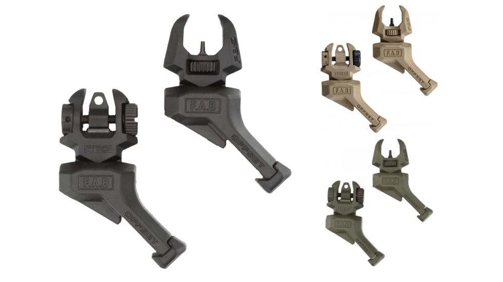 FAB Defense Front And Rear Set of Offset Flip-Up Sights, Right Hand, Black, FDE, OD Green