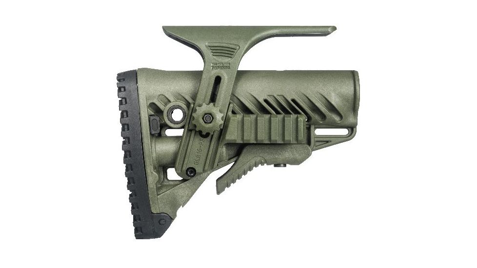 FAB Defense GLR16 with a GCP Cheek Riser and GPCP Picatinny Rail Adaptor, OD Green, FX-GLR16PCPG