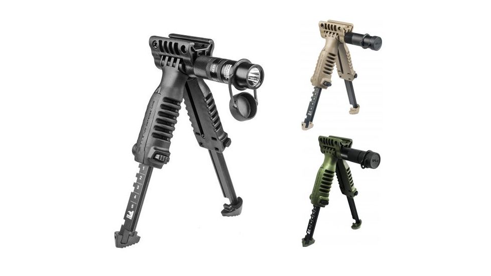 FAB Defense Vertical Foregrip &amp; Bipod w/ Integral Mount for Flashlight, Black, Desert Tan, OD Green