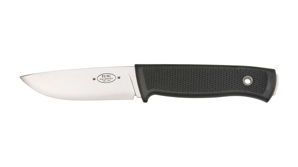 Fallkniven F1 Pilot Survival Fxd Knife, 3.75in, Steel Drop Point, Black Checkered Elastomer Hdl, Black Sheath FN52