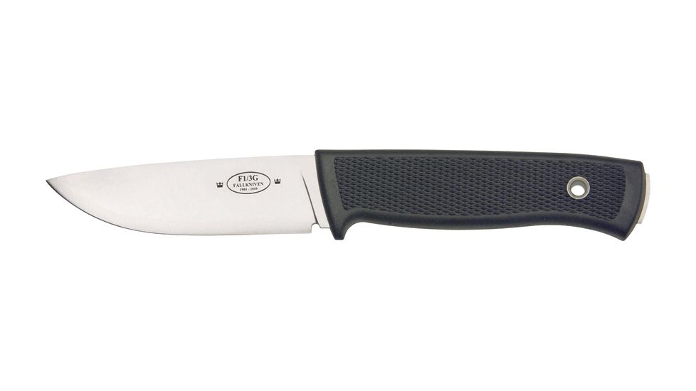 Fallkniven F1 Pilot Survival Fxd Knife, 3.75in, Steel Drop Point, Black Checkered Elastomer Hdl, Black Sheath FN53