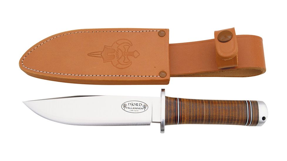 Fallkniven No 3 Njord Fixed Blade Knife, 5.875in, Stainless Blade, Stacked Leather Handle FNNL3