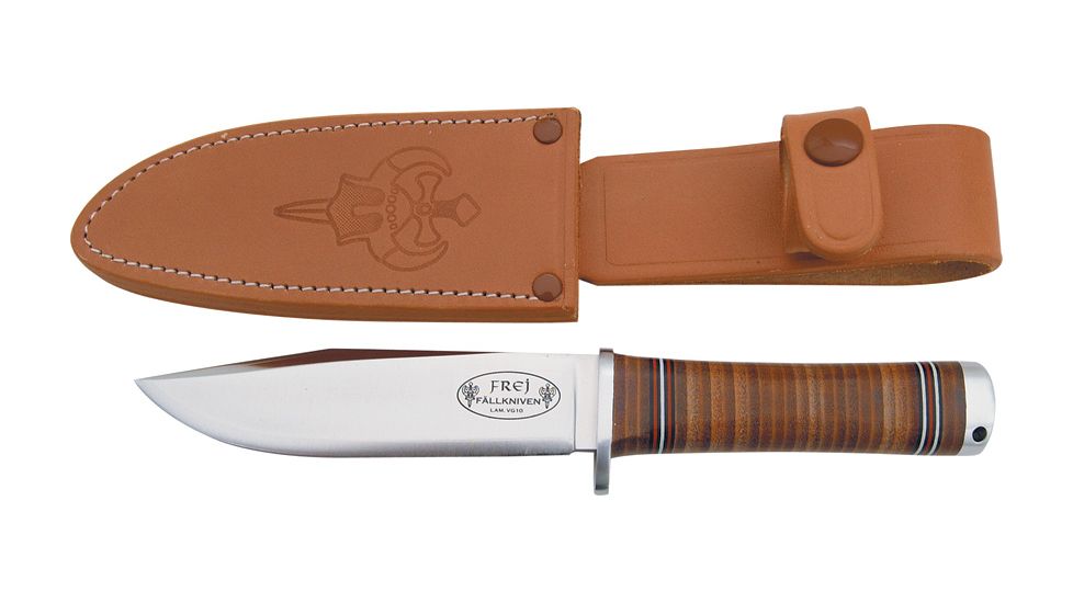 Fallkniven No 4 Frej Fixed Blade Knife, 5.125in, Stainless Blade, Stacked Leather Handle FNNL4