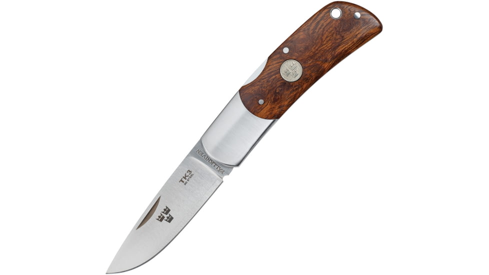 Fallkniven Tre Kronor Lockback Ironwood Folding Knife, 2.75in Satin 3G Steel Drop Point, Ironwood Handle, SS Bolster, TK3IC