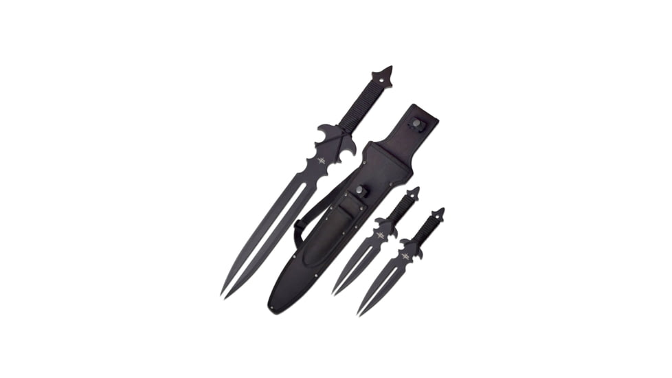 Fantasy Master Fantasy Sword w/ 2 Throwing Knives, 15.5 in, 3Cr13 Stainless Steel Stainless Steel, Shear, Black, FM-682