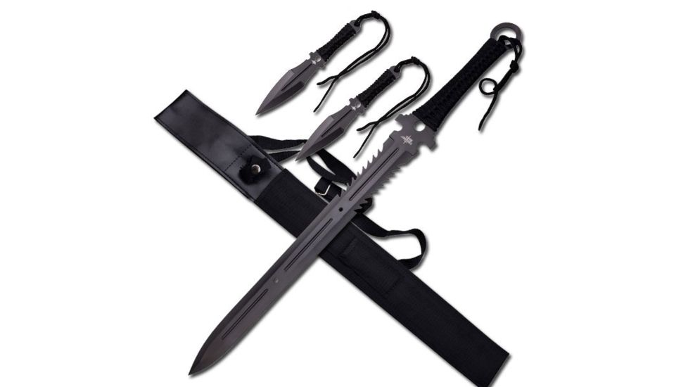 Fantasy Master Fixed Blade, 28in, Stainless Steel Blade, Black Cord Wrapped Full Tang Stainless Steel Handle FM-655