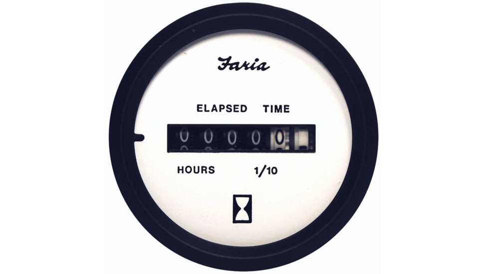 Faria Beede Instruments White 2" Hourmeter 10,000 Hrs 12-32 VDC Euro 54715