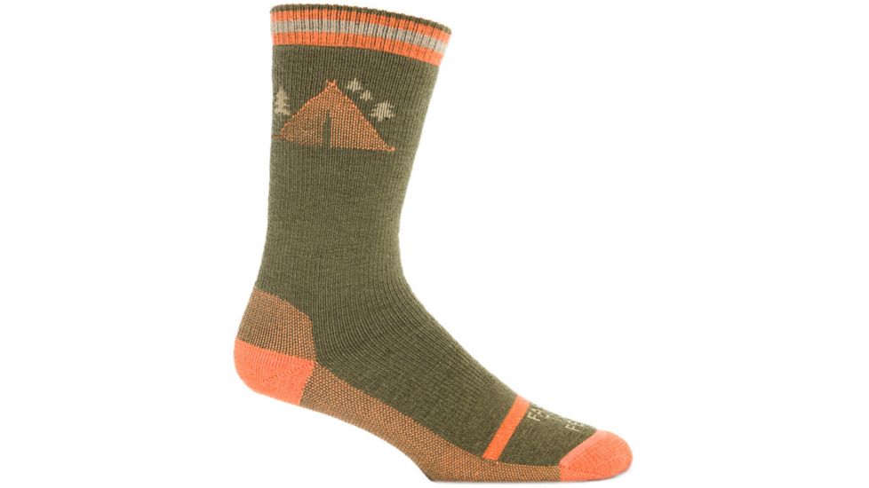 Farm To Feet Asheboro Camping Hiker Sock - Men's-Olive Night/Mango-Large