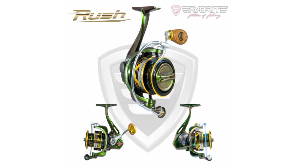 Favorite Fishing Rush Spinning Reel Green/Gold, 5.2:1, 2000, Green/Gold, RUH2000