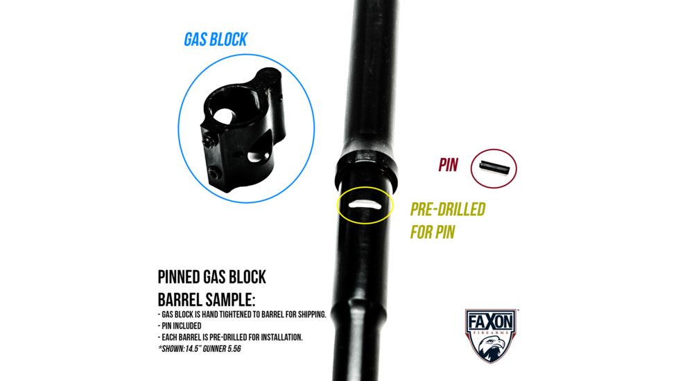 Faxon AR-15 5.56 NATO Threaded Barrel, 16in, Gov't/Socom, Mid-Length, 1-8 Twist, 1/2-28, Nitride w/ Pinned Gas Block, 15A58M16NSQ-APGB