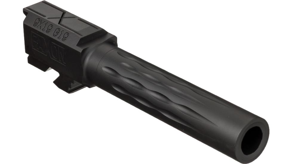 Faxon Firearms Match Series Barrel for G19 w/ Patented Flame Fluting, Compact, Gen 2-5, 9mm, 416-R Stainless, QPQ Nitride, Std. Length, Non-threaded, GB910N19LGQ-N