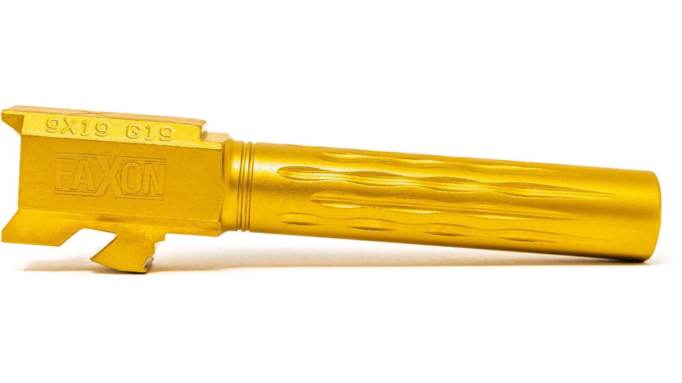 Faxon Firearms Gen 2-5 Match Pistol Barrel w/ Patented Flame Fluting, Glock, Glock 19, 9mm, 1-10 Twist, Non Threaded, TiN PVD, GB910N19LGQ-N-PTIN