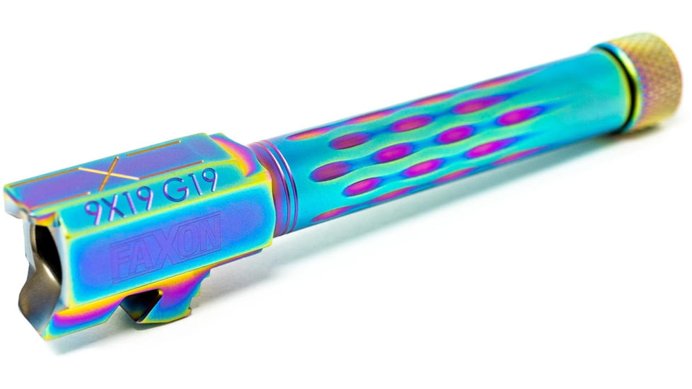 Faxon Firearms Gen 2-5 Match Pistol Barrel w/ Patented Flame Fluting, Glock, Glock 19, 9mm, 1-10 Twist, Threaded, Polished DLC, GB910N19LGQ-T-PDLC