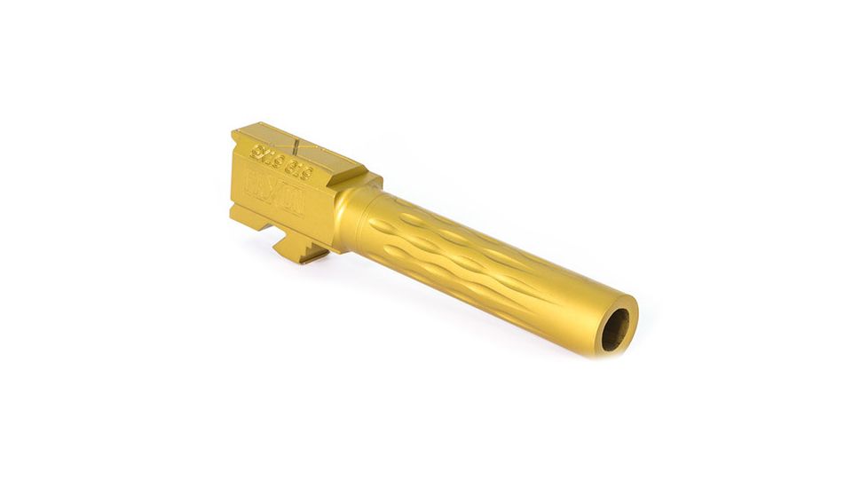 Faxon Firearms Glock Match Series Flame Fluted Barrel, Glock 19, Match, Compact, Gen 2-5, 9mm SAAMI, 416-R Stainless QPQ Nitride, Std. Length, TiN Coated, Black Nitride, GB910N19LGQ-N-TiN