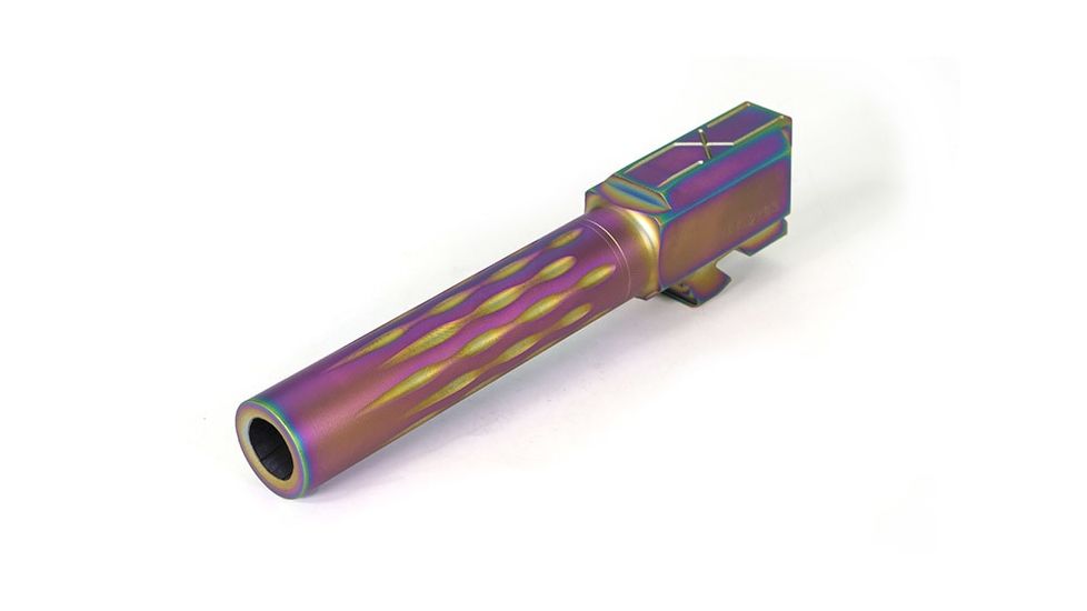 Faxon Firearms Glock 19 Gen2-5 Match Series Barrel, Flame Fluted, Non-Threaded, 9mm, 1-10 Twist, 416-R SS, Nitride, Chameleon, GB910N19LGQ-N-NCR