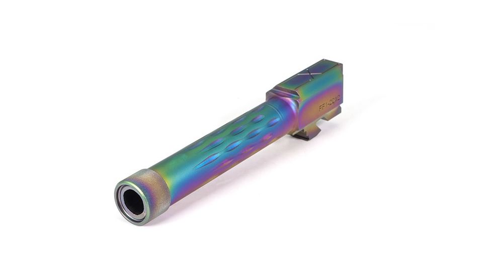 Faxon Firearms Glock 19 Gen1-5 Match Series Barrel, Flame Fluted, Threaded, 9mm, 1-10 Twist, 1/2x28, 416-R SS, Nitride, Chameleon, GB910N19LGQ-T-NCR