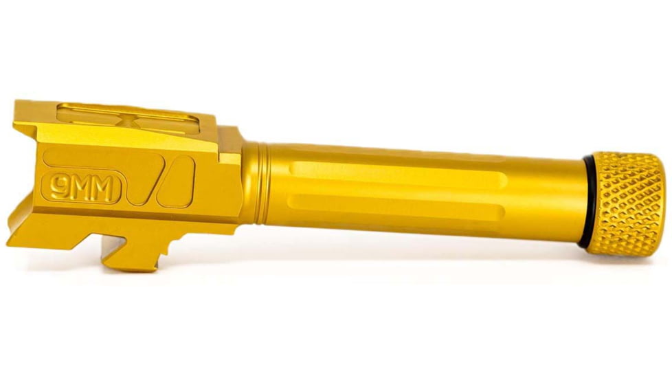 Faxon Firearms Match Series Glock 43/43X Threaded Barrel, 9mm Caliber, 1-10 Twist, 416-R Stainless Steel, TiN PVD, Gold, GB910N43SGQ-T-TIN