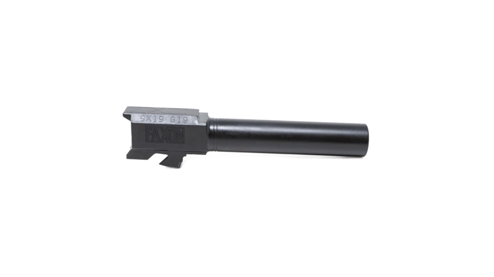 EDEMO Faxon Firearms Non-Fluted Match Series Pistol Barrel, Glock 19, 9mm, 1-10 Twist, 416-R Stainless Steel, Salt Bath Nitride, Black, GB910N19NGQ-N, EDEMO2