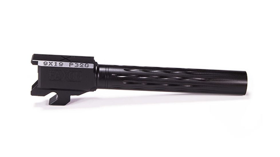 Faxon Firearms Sig Sauer P320 Fullsize Barrel, Flame Fluted, Non-Threaded, 9mm, 1-10 Twist, 416-R SS, Nitride, Black, 320B910NFLOQ-N
