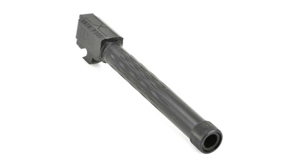 Faxon Firearms Sig Sauer P320 Fullsize Barrel, Flame Fluted, 1/2x28 Threaded, 9mm, 1-10 Twist, 416-R SS, Nitride, Black, 320B910NFLOQ-T