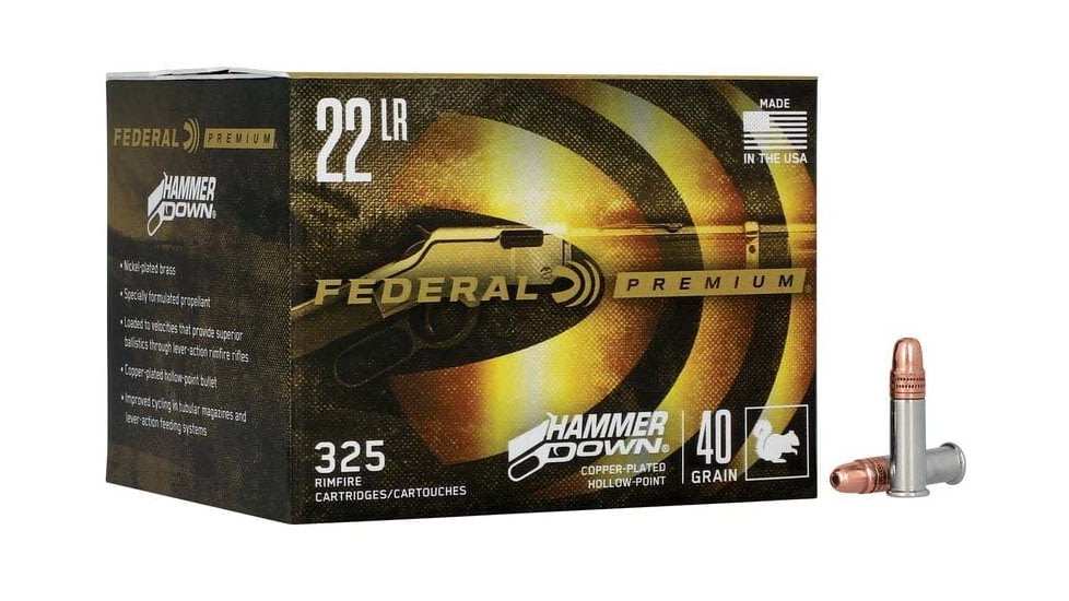 Federal HammerDown Rimfire .22LR 40 Grain Copper Plated Hollow Point Nickel-plated Brass Rimfire Ammunition, 325, 22HAM
