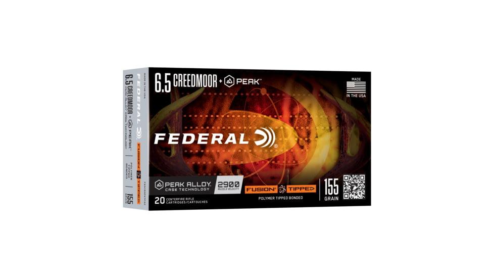 Federal 6.5 Creedmoor 155 grain Federal Fusion Tipped Peak Alloy Cased Rifle Ammunition, 20 Rounds, F65CRDPKTFS2