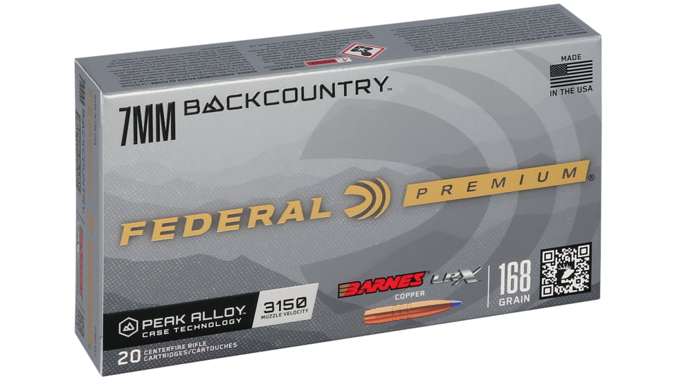 Federal 7mm Backcountry 168 Grain Barnes LRX Copper Peak Alloy Rifle Ammo, 20 Rounds, P7BCLRX1