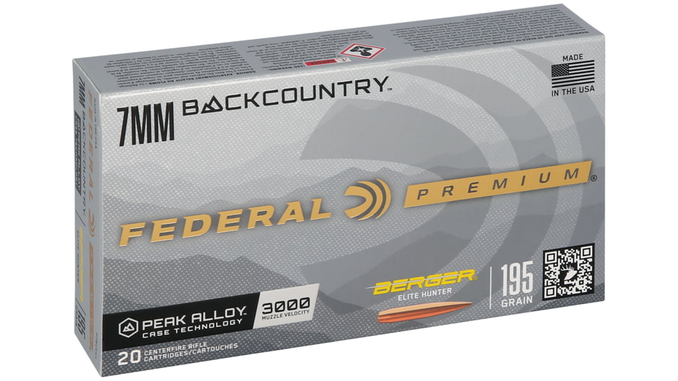 Federal 7mm Backcountry 195 Grain Berger Elite Hunter Peak Alloy Rifle Ammo, 20 Rounds, P7BCEH1