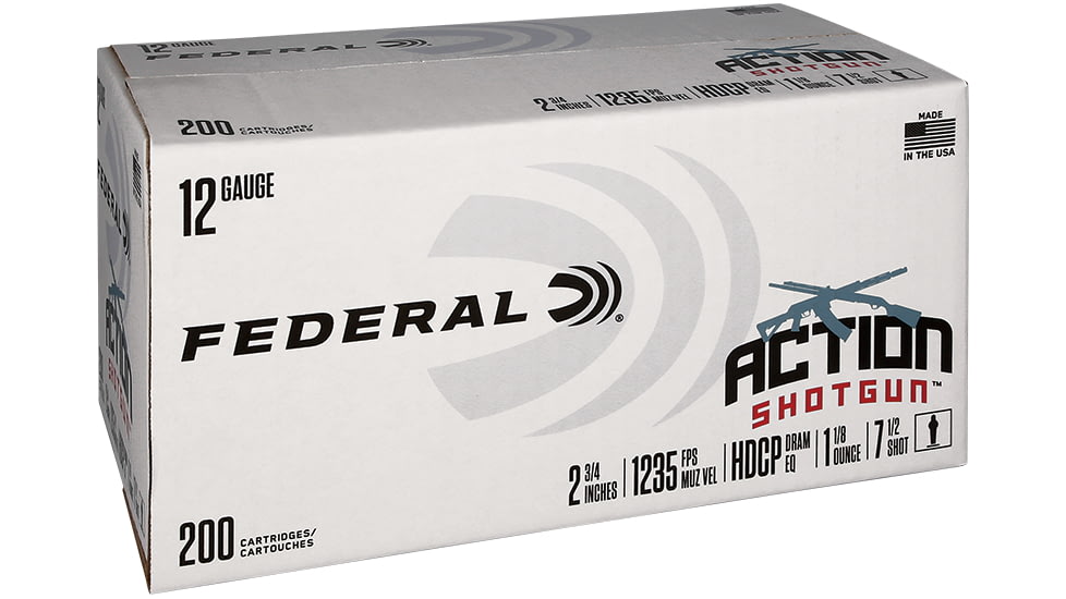 Federal Action Shotgun 12 Gauge 2.75in Shotgun Ammo, 1.125oz, 7.5 Shot, 1235 FPS, 200 Rounds, AS12H 7.5