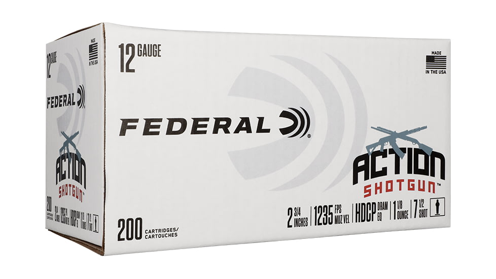 Federal Action Shotgun 12 Gauge 2.75in Shotshell Ammo, 1.125oz, 7.5 Shot, 1235 FPS, 200 Rounds, AS12H 7.5-200RD