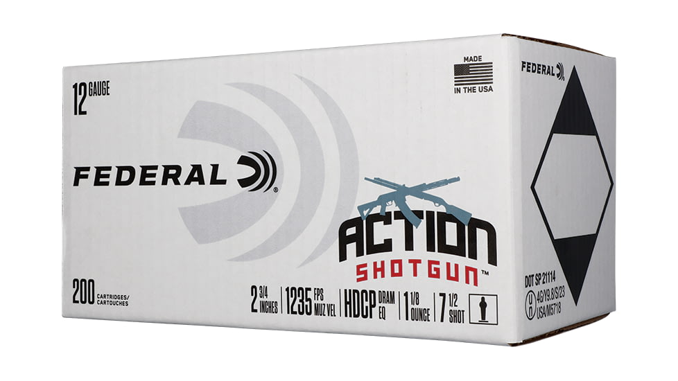 Federal Action Shotgun 12 Gauge 2.75in Shotshell Ammo, 1.125oz, 7.5 Shot, 1235 FPS, 200 Rounds, AS12H 7.5-200RD