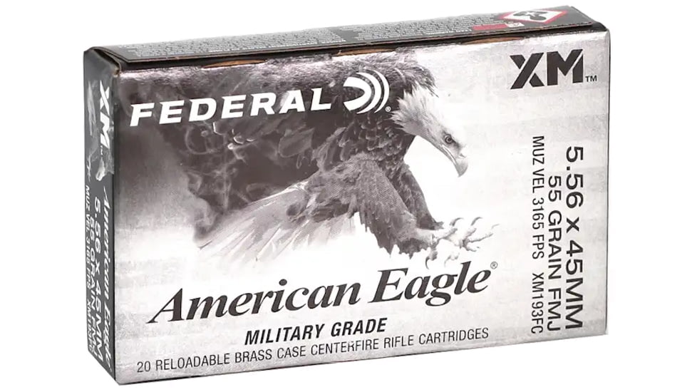 Federal AE 5.56x45mm NATO 55 Grain Full Metal Jacketed Rifle Ammo, 20 Round, AE193