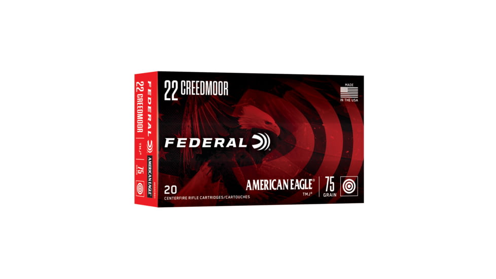 Federal American Eagle .22 Creedmore 75 Grain Full Metal Jacket Boat Tail Brass Cased Rifle Ammunition, 20 Rounds, AE22CRD1