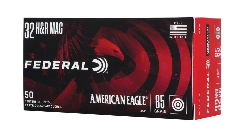 Federal American Eagle Handgun 32 H&amp;R 85 Grain Jacketed Soft Point Brass Rimfire Ammo, 50 Rounds, AE32HR