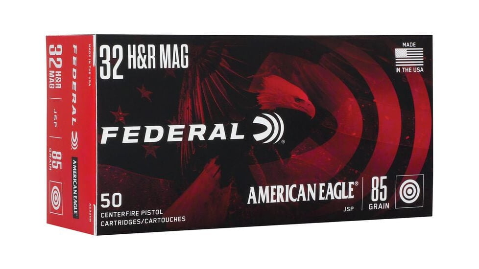 Federal American Eagle Handgun 32 H&amp;R 85 Grain Jacketed Soft Point Brass Rimfire Ammo, 50 Rounds, AE32HR