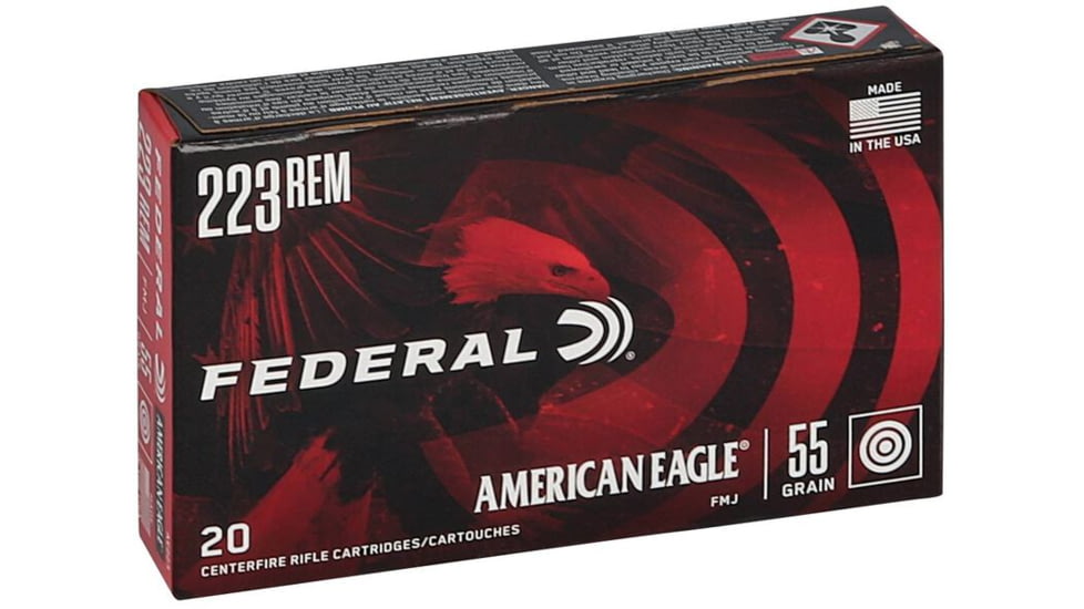 Federal American Eagle Rifle .223 Rem 55 Grain Full Metal Jacket Brass Cased Rifle Ammo, 20 Rounds, AE223