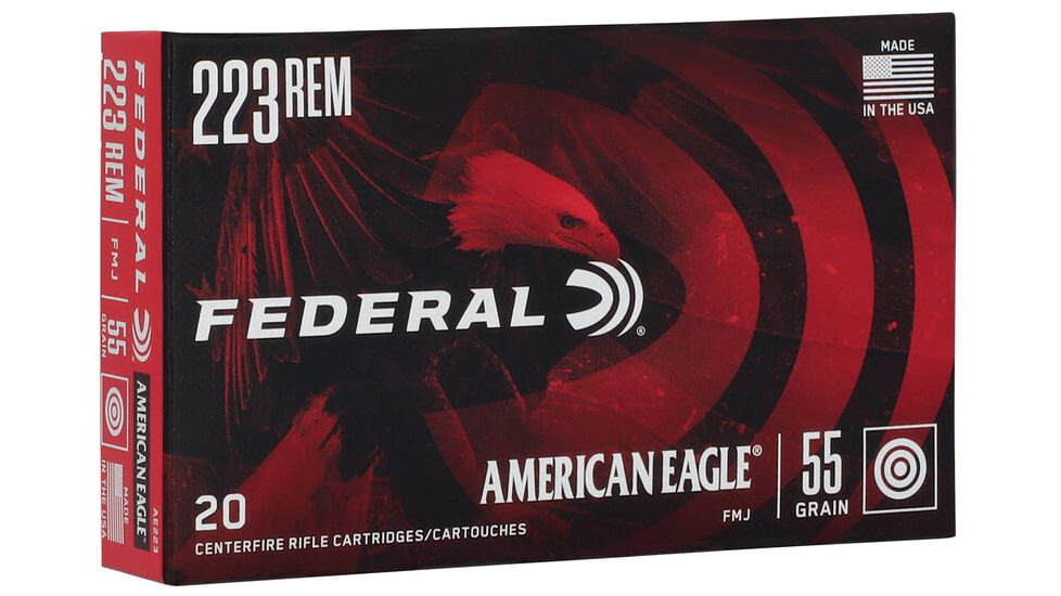 Federal American Eagle Rifle .223 Rem 55 Grain Full Metal Jacket Brass Cased Rifle Ammo, 20 Rounds, AE223