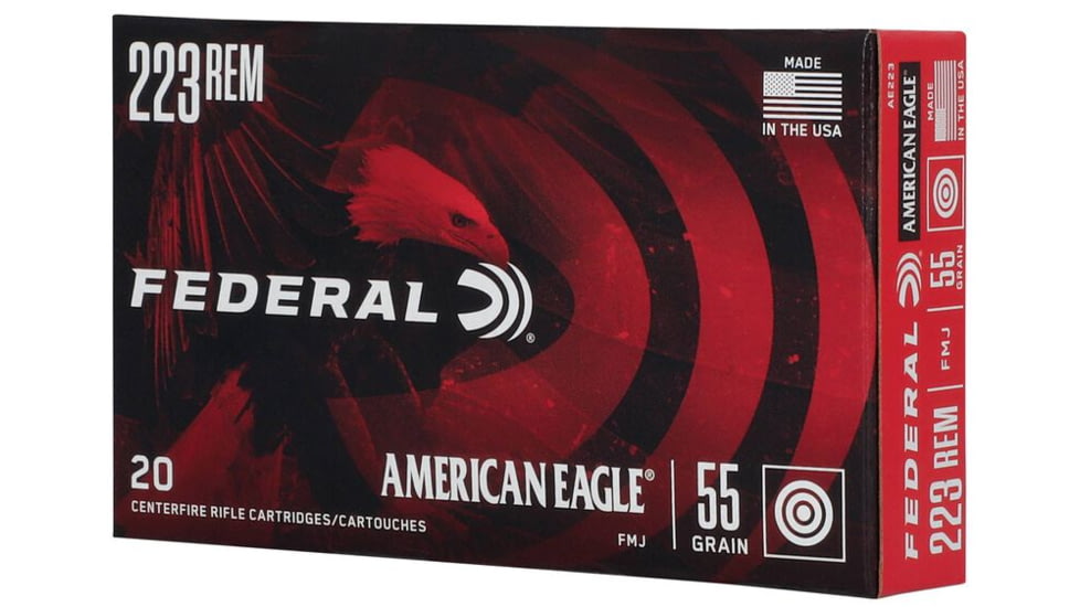 Federal American Eagle Rifle .223 Rem 55 Grain Full Metal Jacket Brass Cased Rifle Ammo, 20 Rounds, AE223